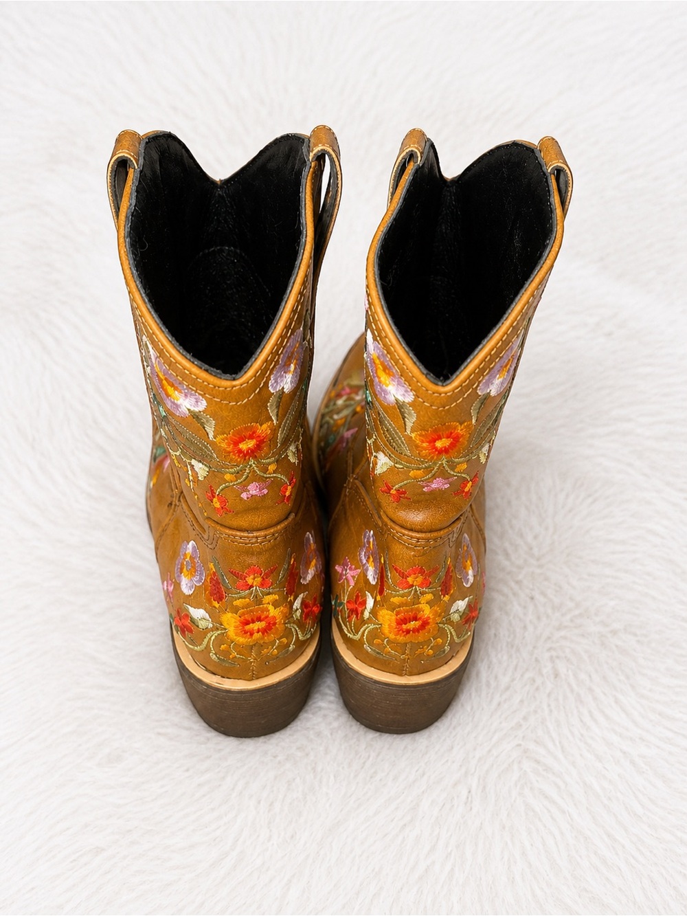 Embroidered Western Ankle Boots Size 6.5 (37) Brown Floral Cowboy Booties Boho - Picture 5 of 6